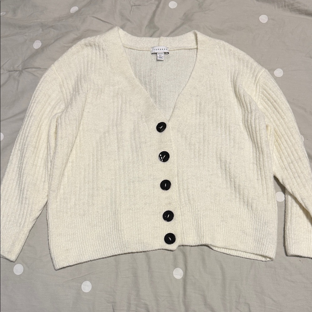 Topshop Cream Button-Up Cardigan